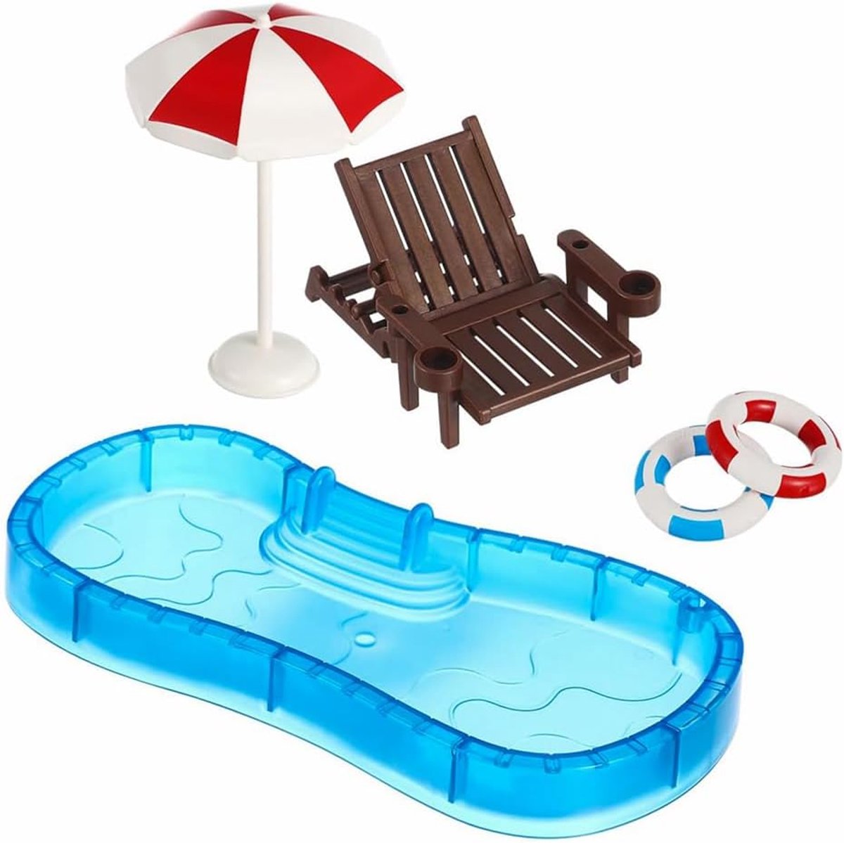 Mini decoratie voor strand - mini zwembadset - inclusief parasol en ligstoel - perfect voor poppenhuis - SnelShoppen