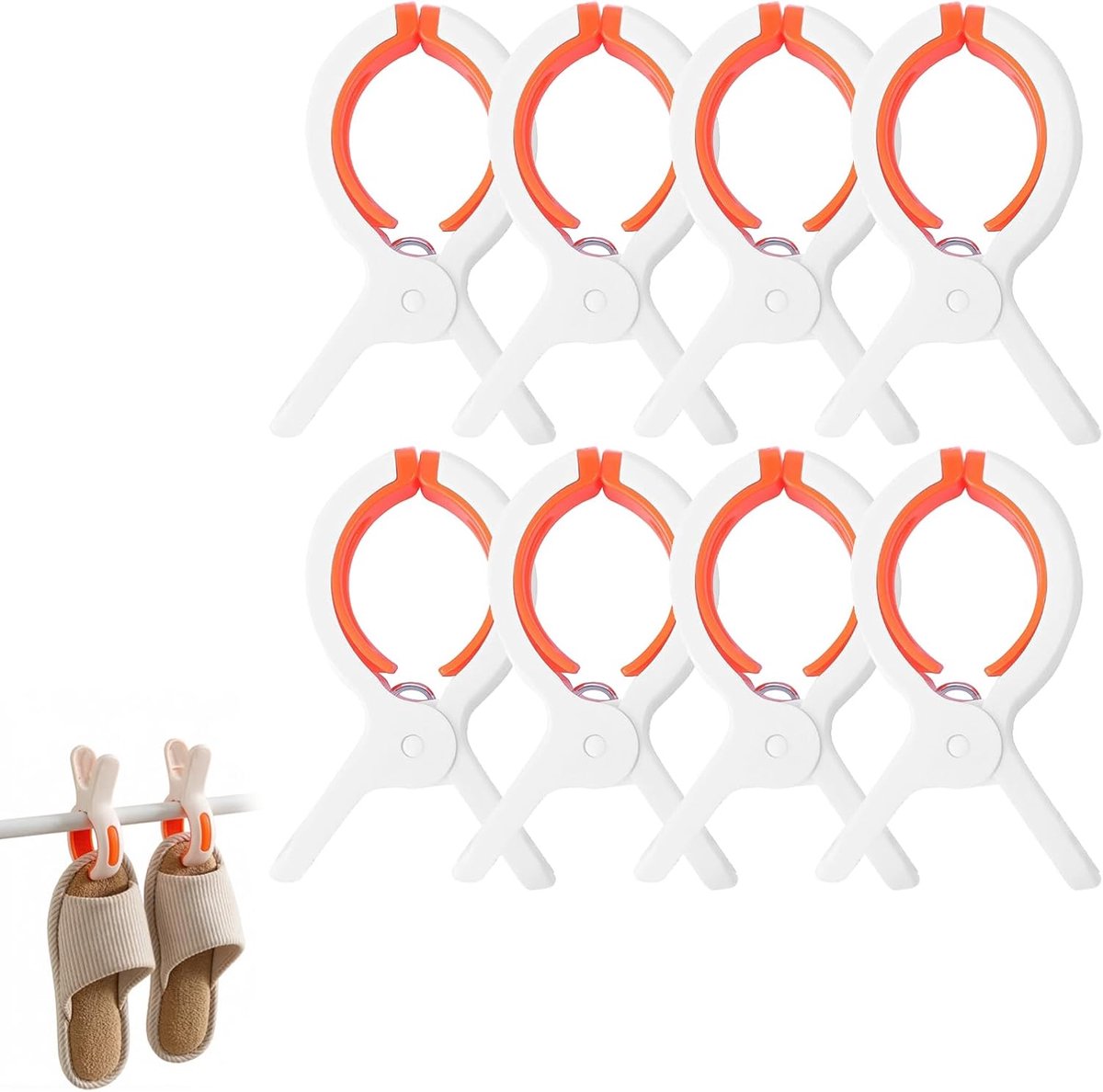 strandhanddoekklemmen 8 stuks - grote winddichte klemmen - wit en oranje - ideaal voor ligstoelen en camping - SnelShoppen