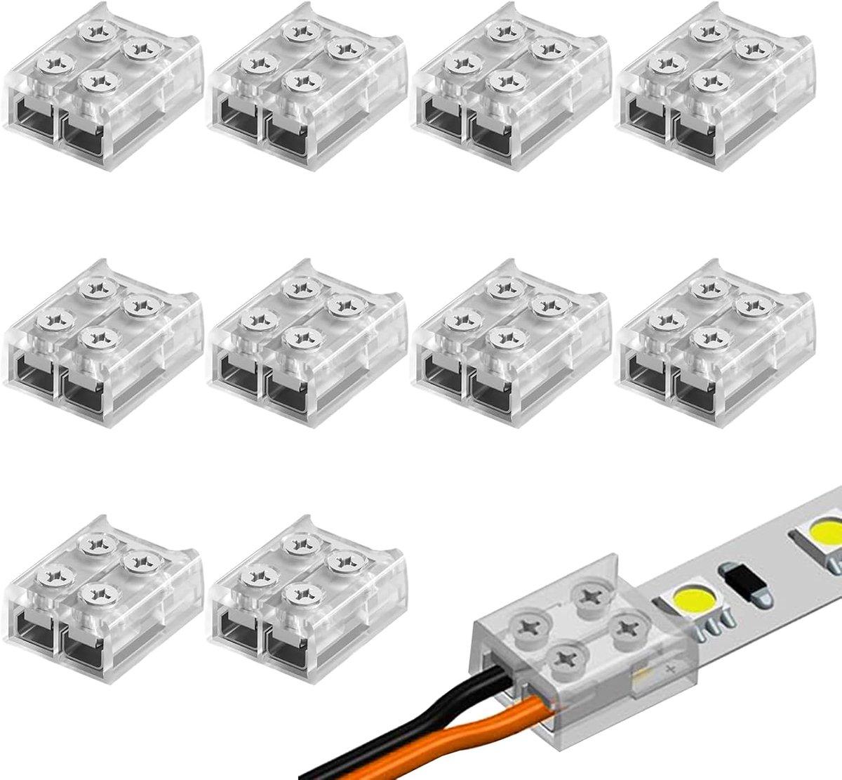 Led-connector 2-polig - transparant - energiezuinig - ideaal voor ledstrips - SnelShoppen