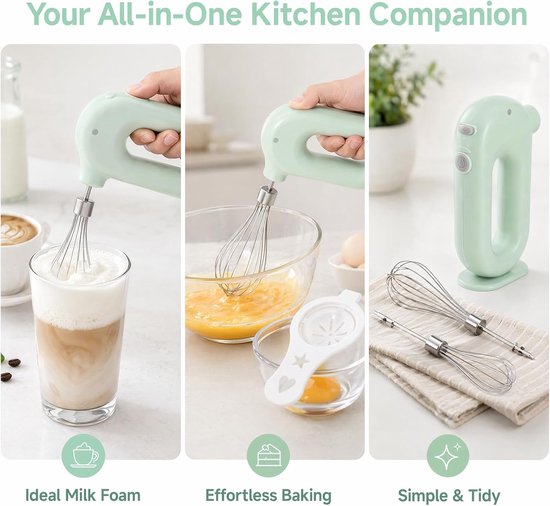 Elektrische handmixer 1500 mAh - oplaadbaar groen - 4 snelheden - ideaal voor het kloppen van eieren - SnelShoppen — afbeelding 3
