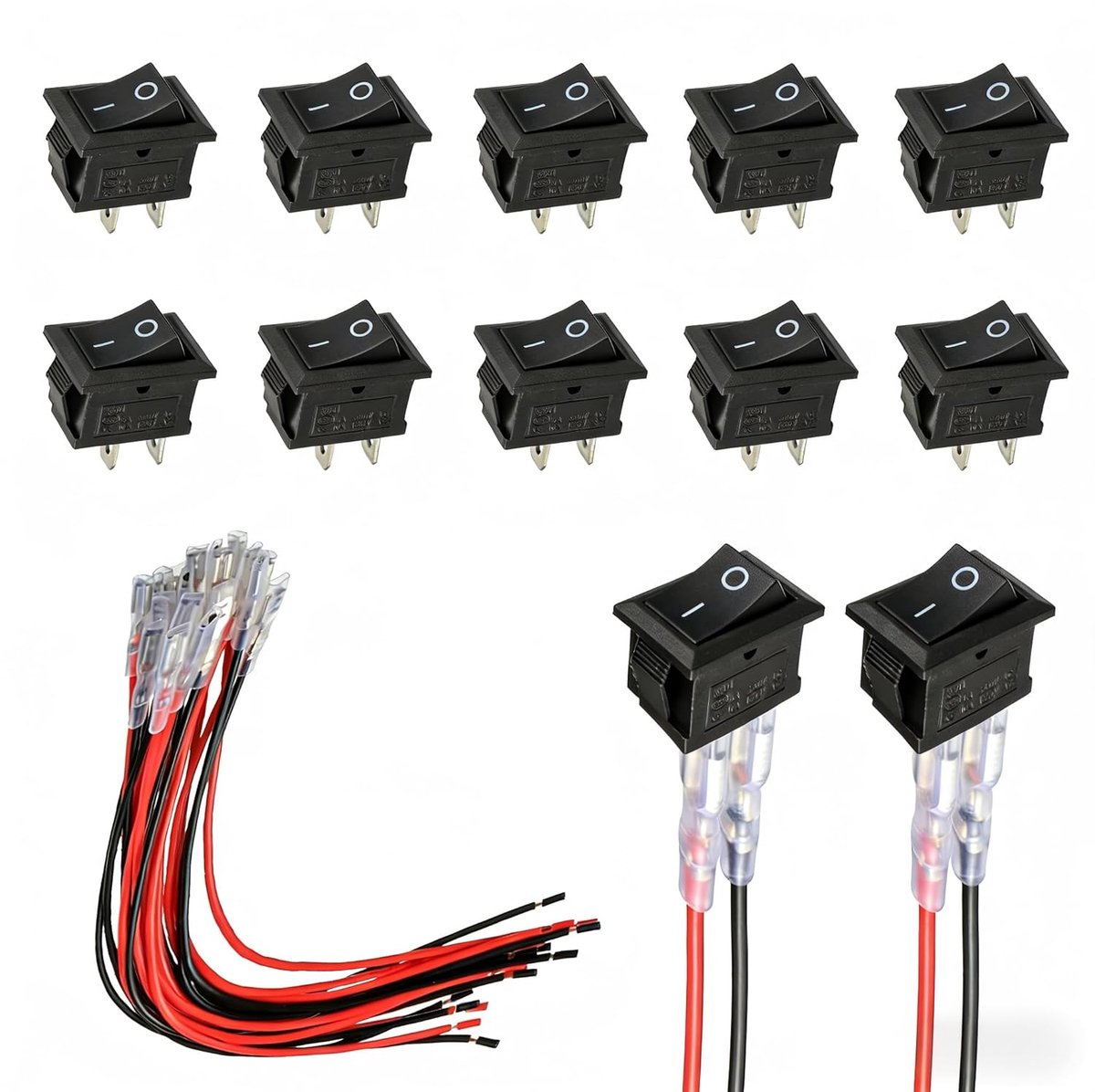 Mini-tuimelschakelaars KCD1 10 stuks - 15 cm kabel - 2-polig SPST aan/uit - Tijdbesparende installatie - SnelShoppen