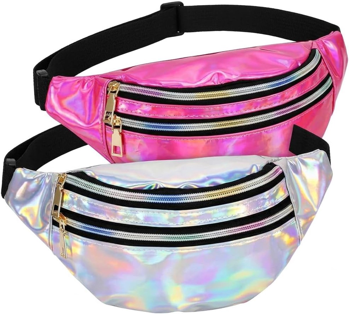 Heuptas Set 2 Stuks - Glitter Pink en Zilver - Waterdichte Heuptassen - Perfect voor Festivals - SnelShoppen