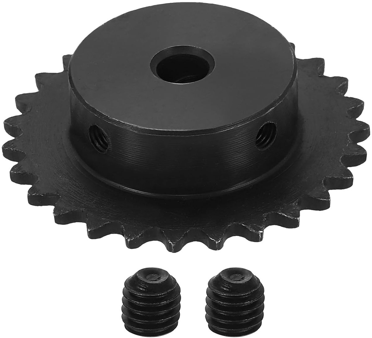 #25 tandwiel 8 mm boring 57,5 mm buitendiameter 27 tanden C45 koolstofstaal ANSI #25 rolkettingwiel rond gat met schroefdraadpennen voor ISO 04C ketting zwart