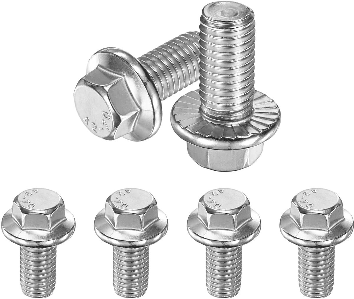 METERXITY Zeskantschroeven met flens, 6 stuks, M12 X 25 mm, 304 roestvrij stalen buitenzeskantschroeven, metrische schroef, volledige schroefdraad voor doe-het-zelfprojecten