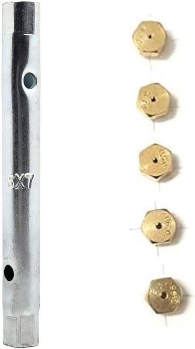 Serie bestaande uit 5 sproeiers 6 mb voor gasfornuizen GPL + pijpsleutel. Mondstukken voor gasfornuizen, fles: maximale veiligheid en controle voor perfect koken!