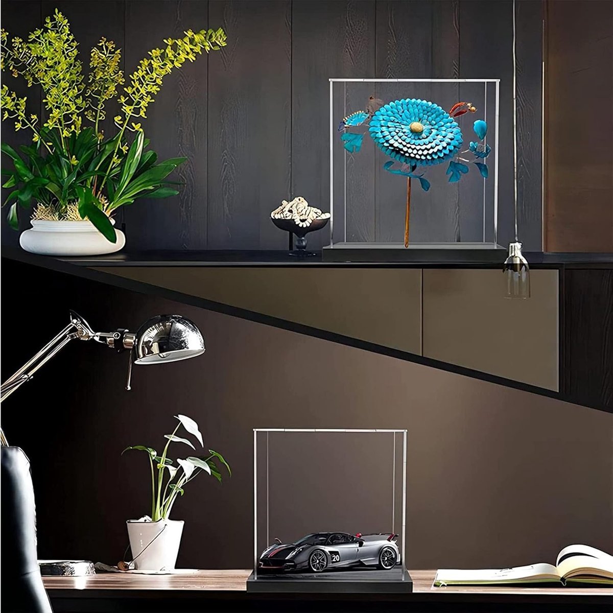 3 mm dikke transparante acryl displayhoes, dikke basis, stofdicht, voor verzamelobjecten, Lego (zwart, 50 x 25 x 30 cm)