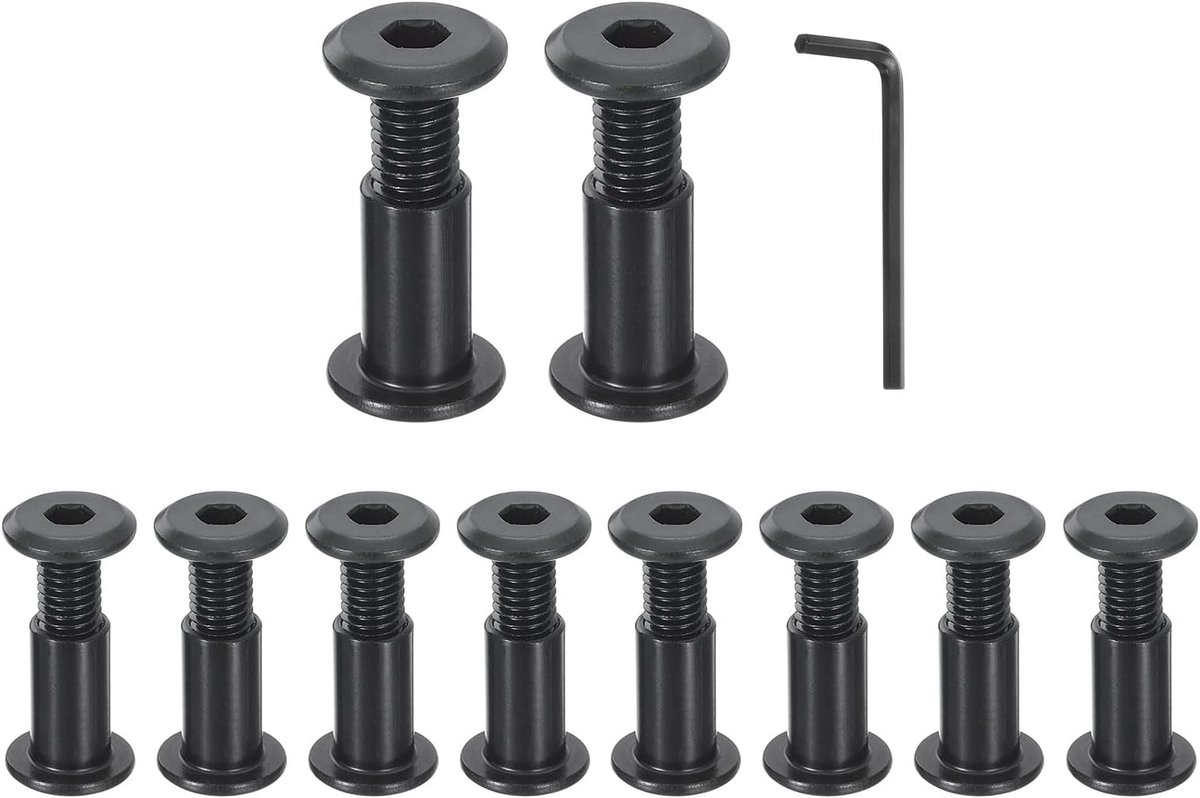10 sets zeskantschroeven M8 x 30 mm met moer M8 x 18 mm en inbussleutel, bouten en schroeven voor mobiele connectoren voor intrekbare riem, zwart