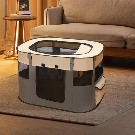 Huisdier Tent - Kattenverblijf - Binnen en Buiten - Ventilatie en Opvouwbaar - 70x55x40cm - Grijs — afbeelding 3