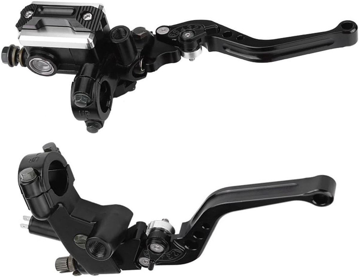 Motorfietsremhendel, 7/8 inch, 22 mm, universele motorfiets, remkoppeling, hoofdremcilinder, tank, hendel, vloeistofreservoir, set (1 paar)