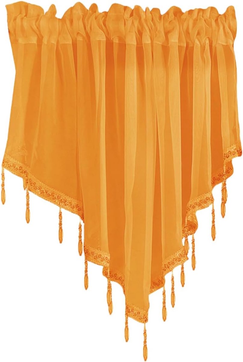 1 stuks gele transparante volant gordijnen 130 x 50 cm, kralen swag-volant voor ramen woonkamer keuken slaapkamer badkamer, korte top boerderij volant gordijnen met roedezak kwastje voile