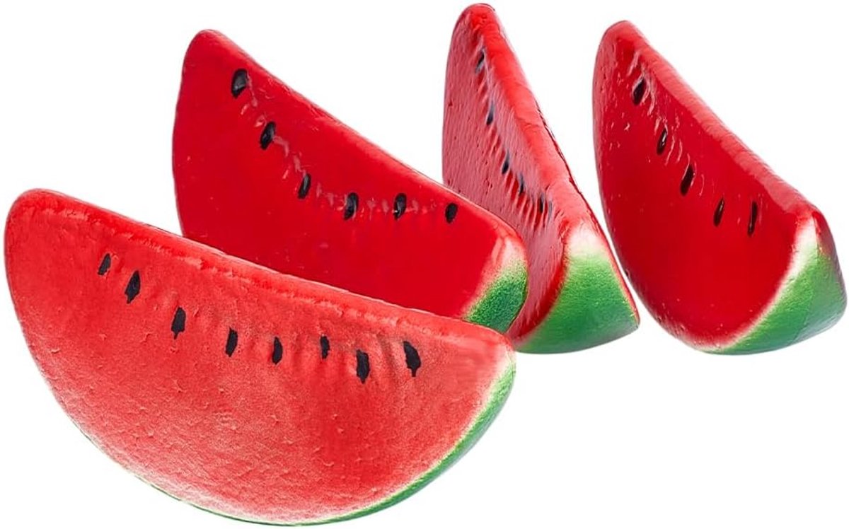 PandaHall 4 stuks kunstmatige watermeloen fruitdecoratie van schuim in de vorm van een kunstmatige watermeloen voor fruitschalen, feestaccessoires, fotoshoots, keuken, Kerstmis, 15 x 6,7 cm