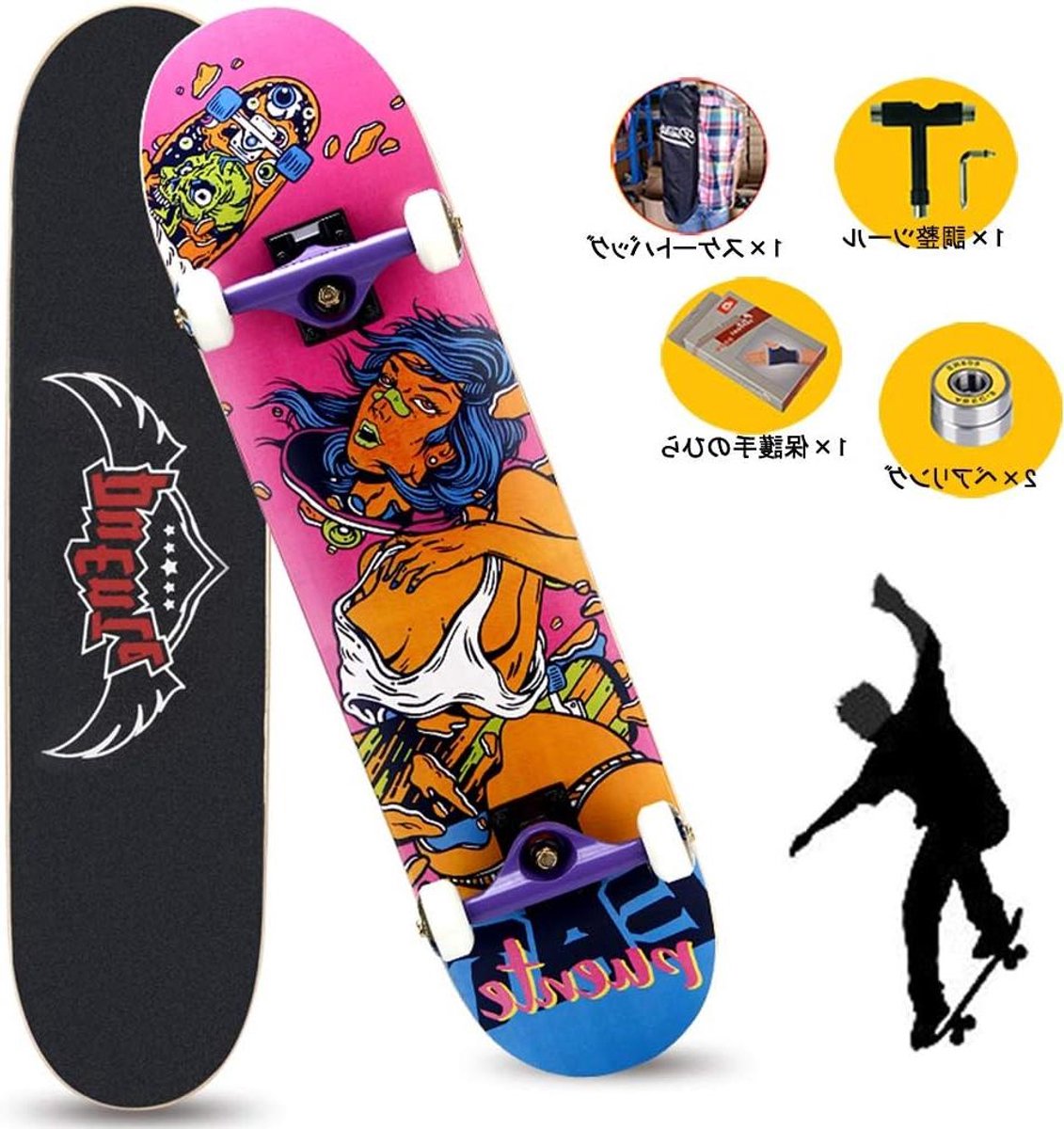 Kinder skateboard Beginner skateboard Esdoorn board Straat skateboarden Dubbel concave dek 79 x 19 cm