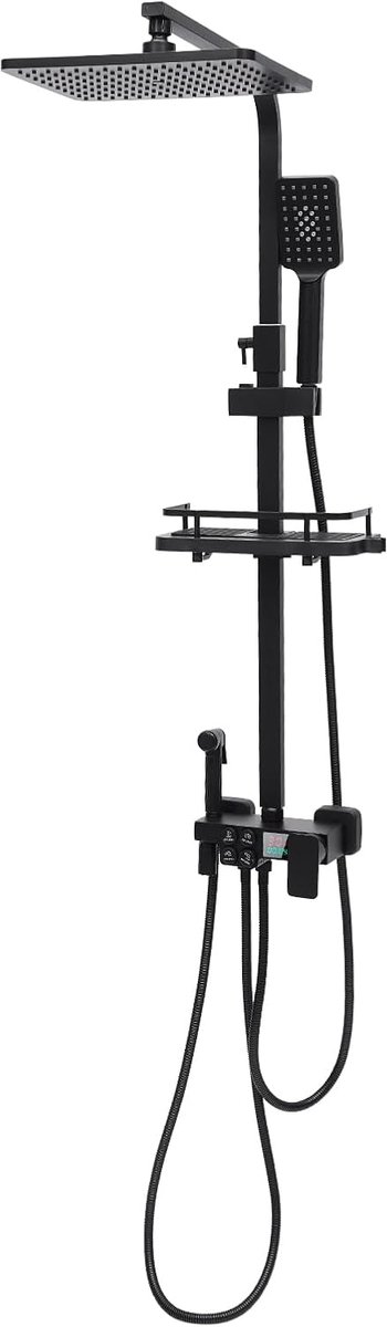 Douchesysteem, doucheset met thermostaat en plank, douchearmatuur met handdouche, multifunctionele douchesystemen, digitaal display voor badkamer, verstelbare douchestrail, 70-115 cm,