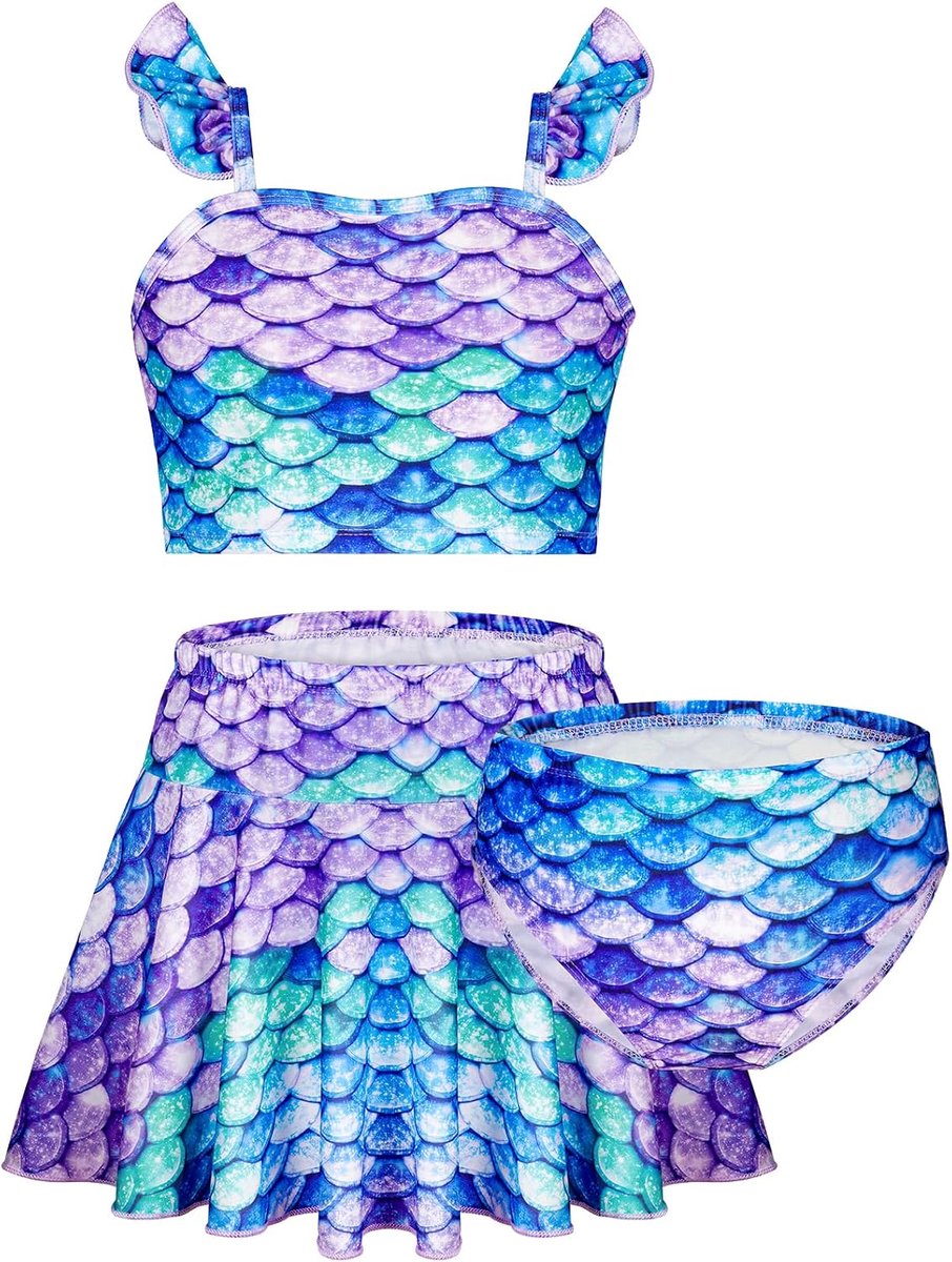 Set 3-delig kinderen, badpak, tankini met rok, badmode, bustier, bikinislip, badpak voor meisjes, kinderen, jongeren