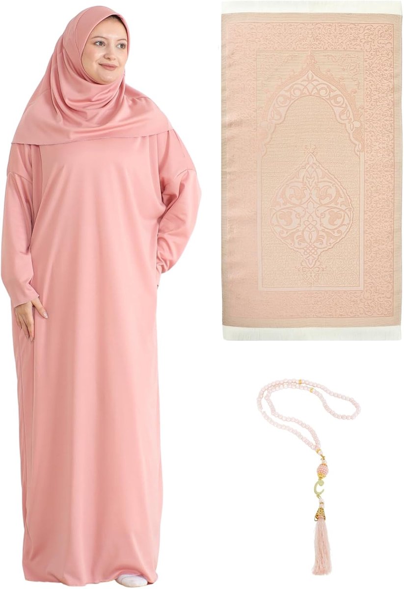 Dames Gebedskleding met Hijab, Gebedskleed en Tasbih, Islamitische Set, Abaya Jilbab Dubai Kaftan voor Eid en Ramadan