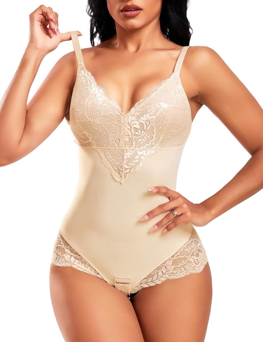 Shapewear voor dames, buikweg-bodyshaper, sterk vormend, sexy, kant, bodyshaping, body, vormende body, vormende V-hals, korsetbody met beha