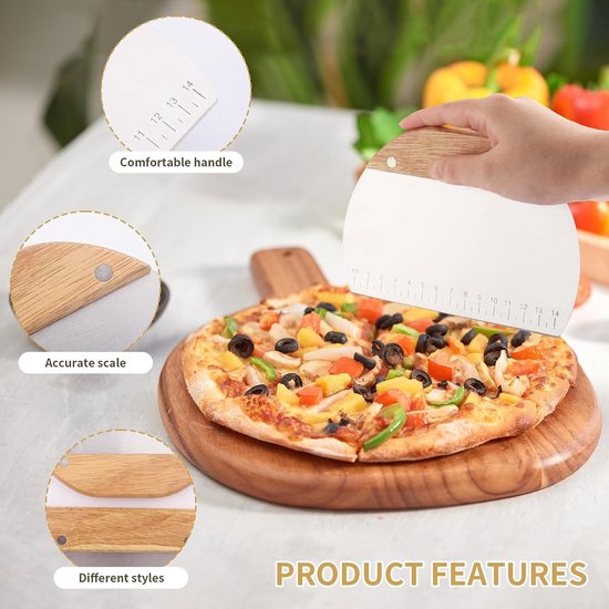 Edelstaal, 2 stuks Pizzateig Spachtel, Keukenstukken met houtgriff Ideaal voor het snijden van deeg, pizza, brood, koeken, groenten — afbeelding 2