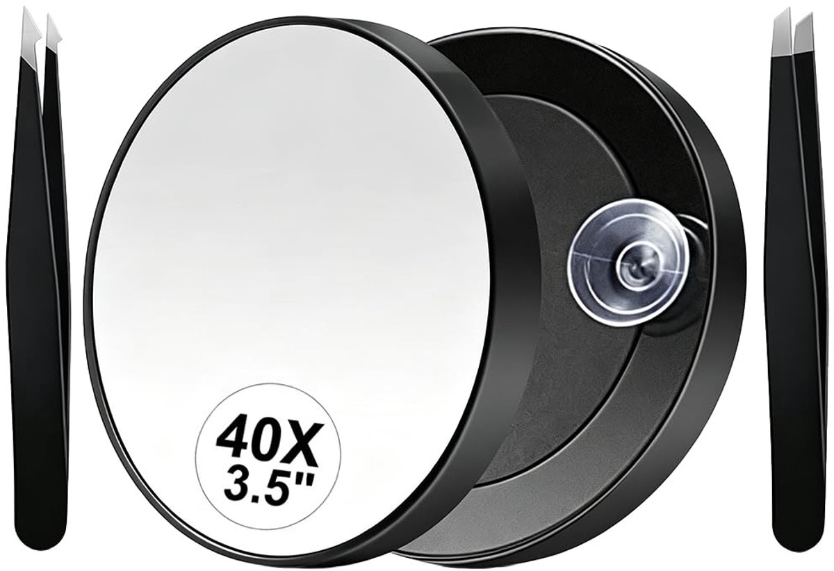Vergrotingsspiegel 40x met zuignap - zwart - compact design - ideaal voor nauwkeurige make-up - SnelShoppen