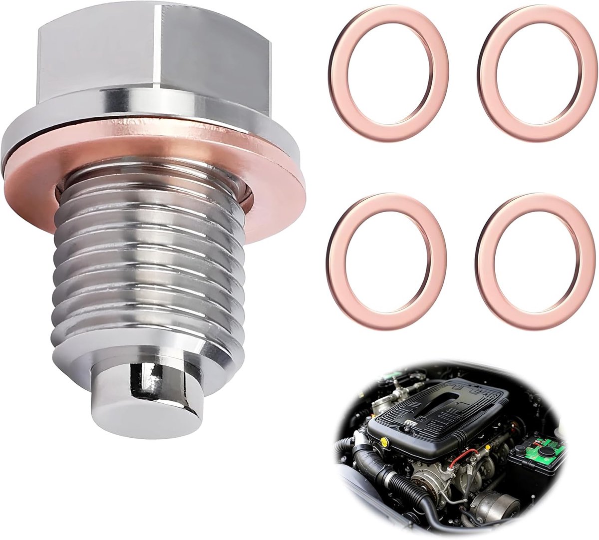 afvoerstop met 5 afdichtingen, magnetische oliekeerring, roestvrij staal, magnetische olie, behuizingsschroeven, moer, afvoerbehuizing, voor motorfiets, boot, auto, motor, meeste auto's