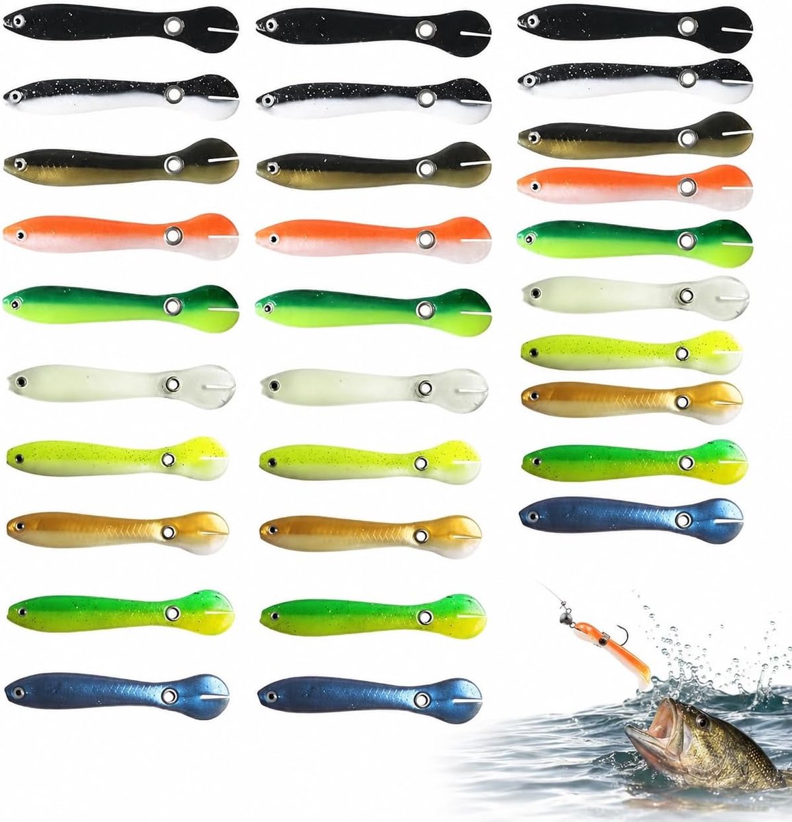 30er-set Imitatie Modderkruiper Aas - 10cm Nep Visaas, Zacht Aas,Imitatie Van Een Stervende Modderkruiper, Glow-in-the-dark Aas, Accessoires voor Vissen, Geschikt voor Zout Water en Zoet Water