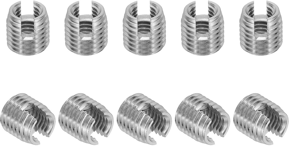 Zelftappende schroefdraadinzetstukken, 10 stuks M8 x M12 x 12 mm 303 roestvrij staal draadadapter verloopstuk sleufschroef reparatie inzetstukken moeren huls