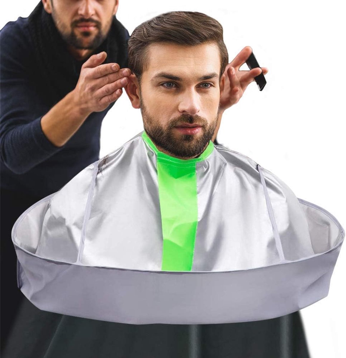 SnelShoppen - Professionele Tondeuse Cape - Waterdichte Haarknipcape - Nylon Kapper Cape voor Mannen en Vrouwen - Zilvergrijs - Compact en Duurzaam -