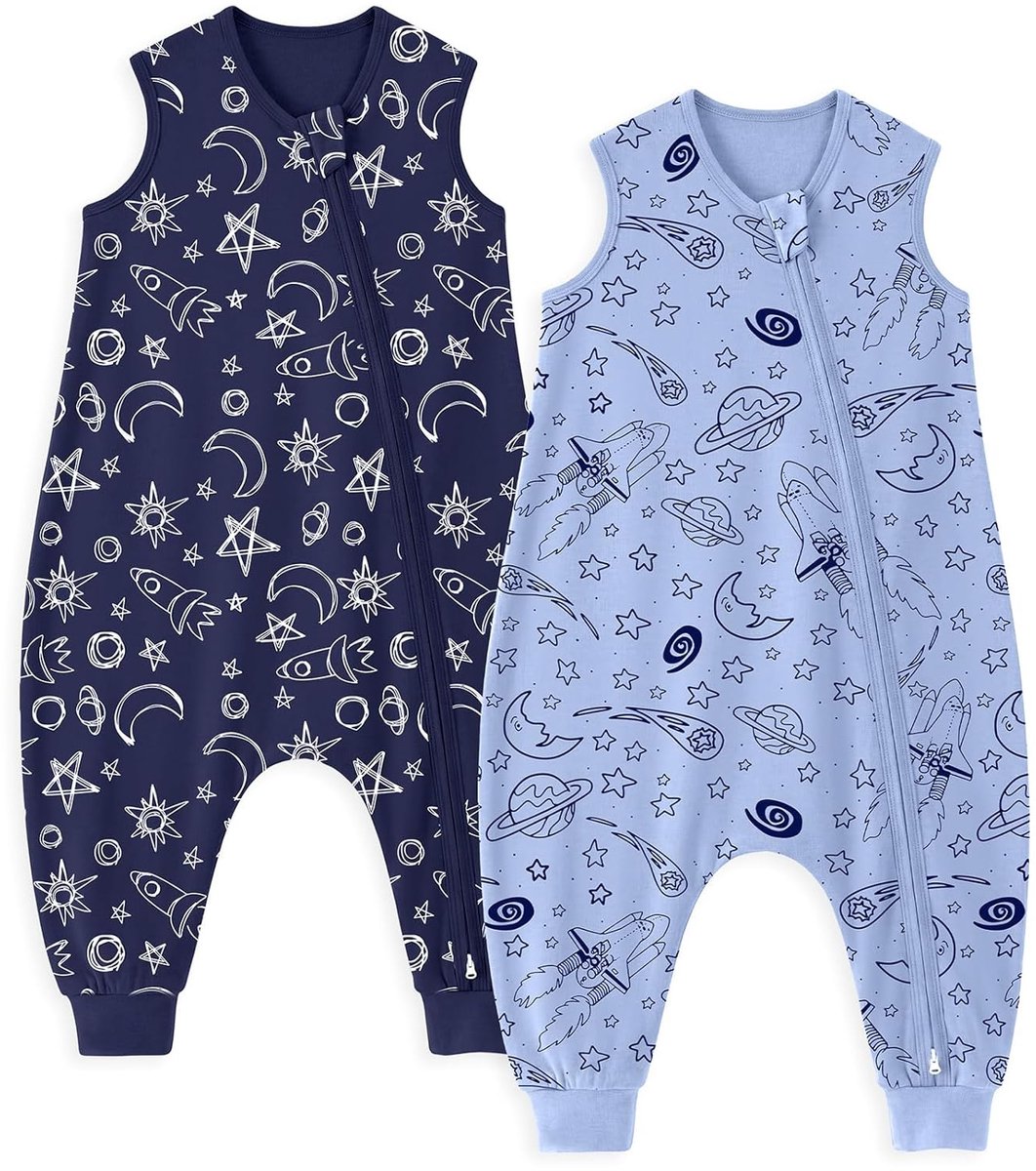 Babyslaapzak met benen 80 cm - katoen - blauw sterren en maan - ideaal voor warme zomernachten - SnelShoppen