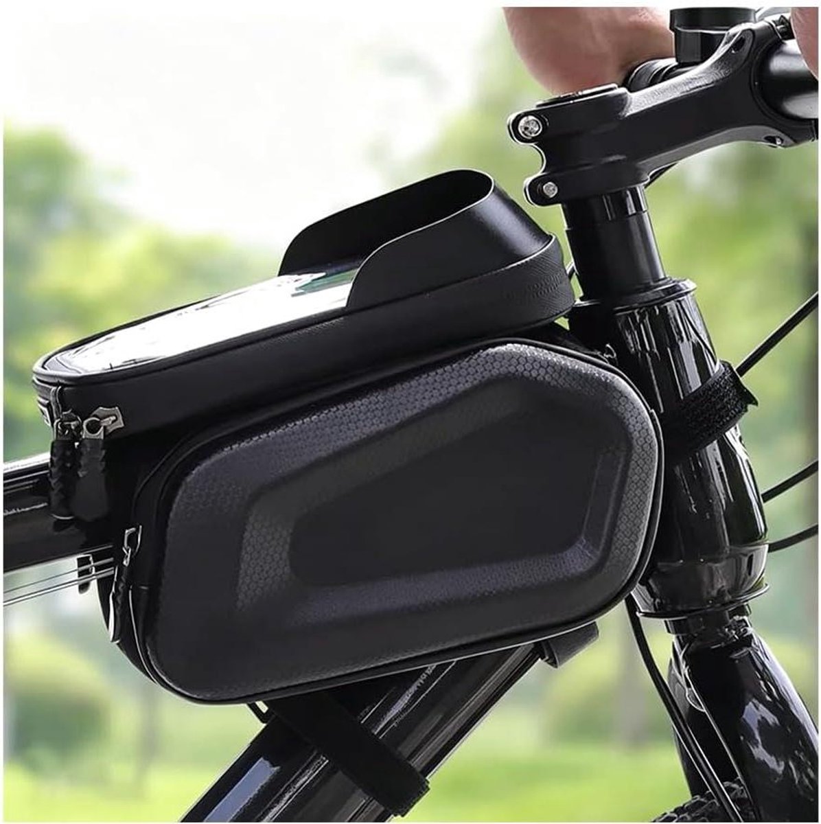 Fietsframetas - Bovenbuistas Fietstas - Fietsen Opslag - Waterdicht met Zonneklep - 2 Liter - Zwart
