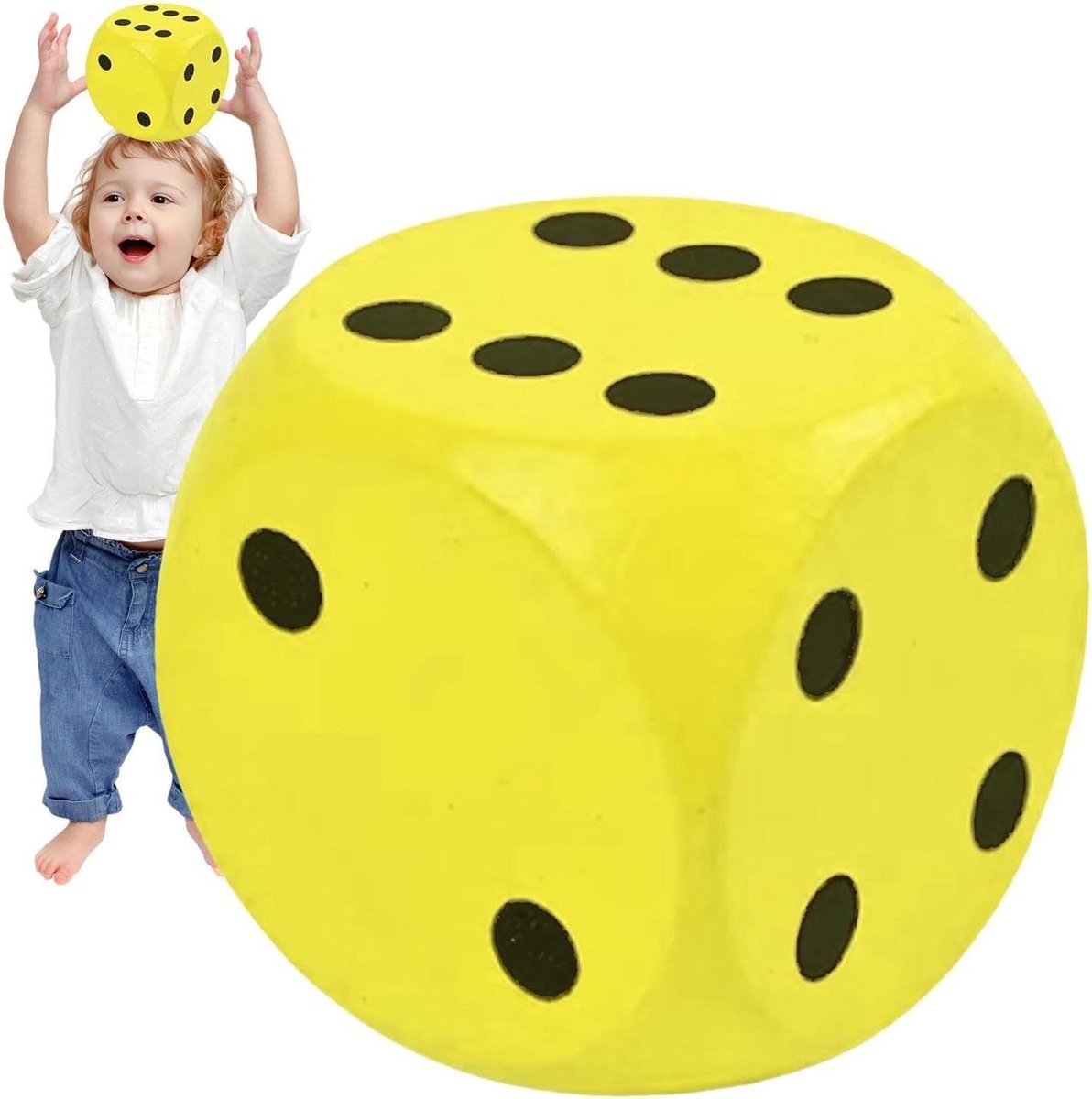Grote Dobbelsteen - Klas Dobbelsteen - Educatief Spel - Zacht PU Materiaal - 15 cm - Geel