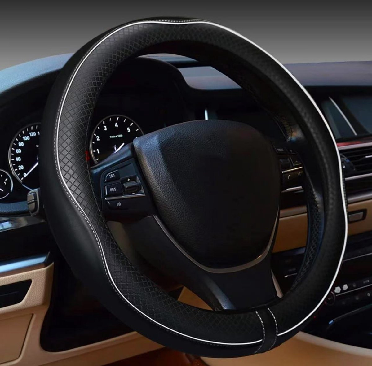 Stuurhoes voor Auto - Antislip, Veilig, Zacht, Ademend, Robuust, Dik, Volledig Omsluitend - Sportief Ontwerp - Zwart en Wit
