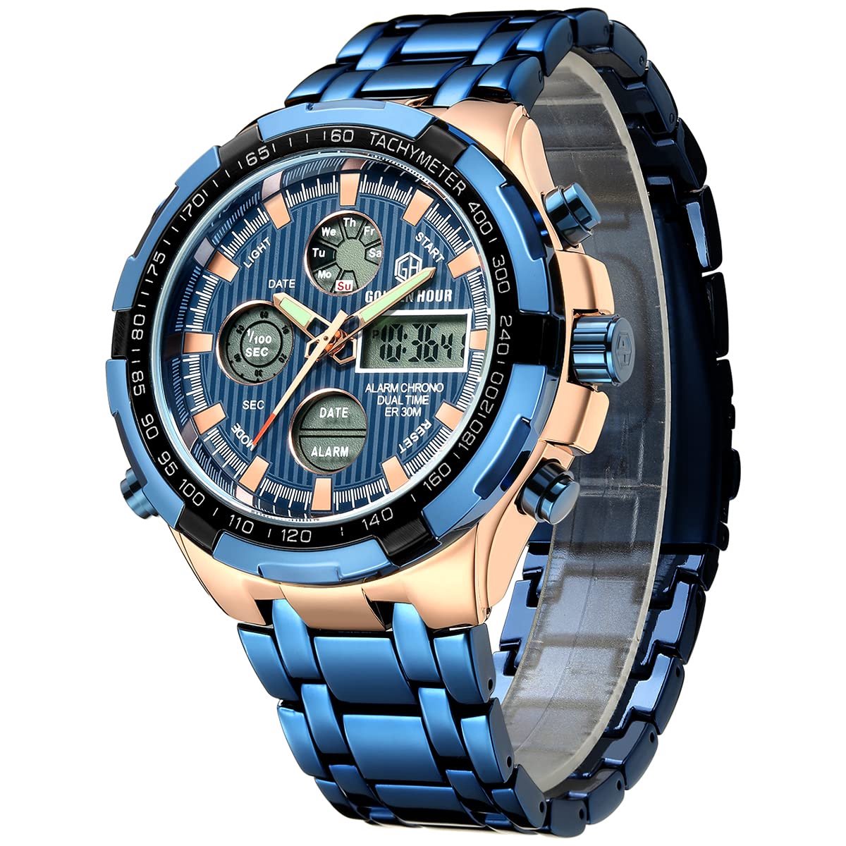 Analoge Digitale Horloges voor Mannen - Grote Zware Waterdichte Horloge - Donkerblauw - Geschikt voor Outdoor Sport - ShopVlot