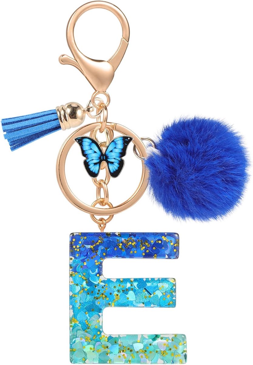Naam Eerste Letter Sleutelhanger, Blauwe Auto Sleutelhangers voor Vrouwen, Gepersonaliseerde Hars Charms Voor Deur Auto Sleutel Handtas Decor