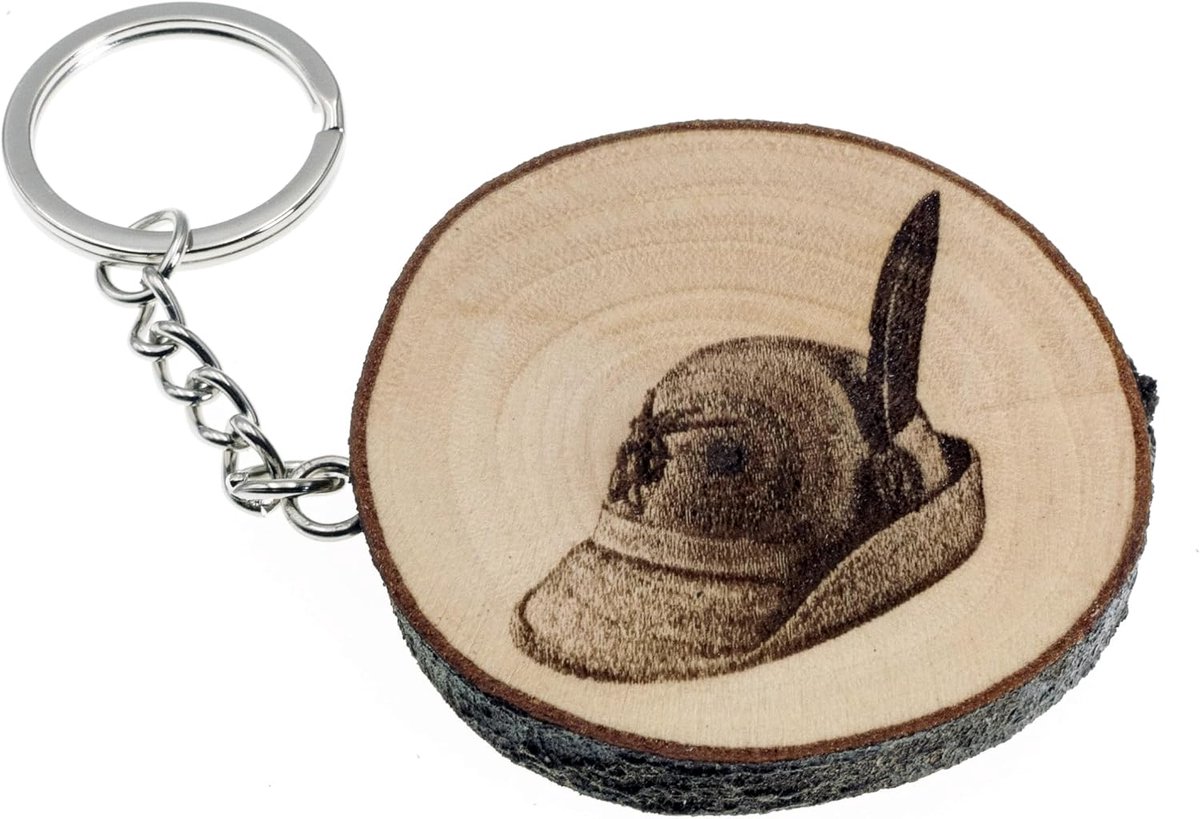 Sleutelhanger van natuurlijk hout met alpenhoed