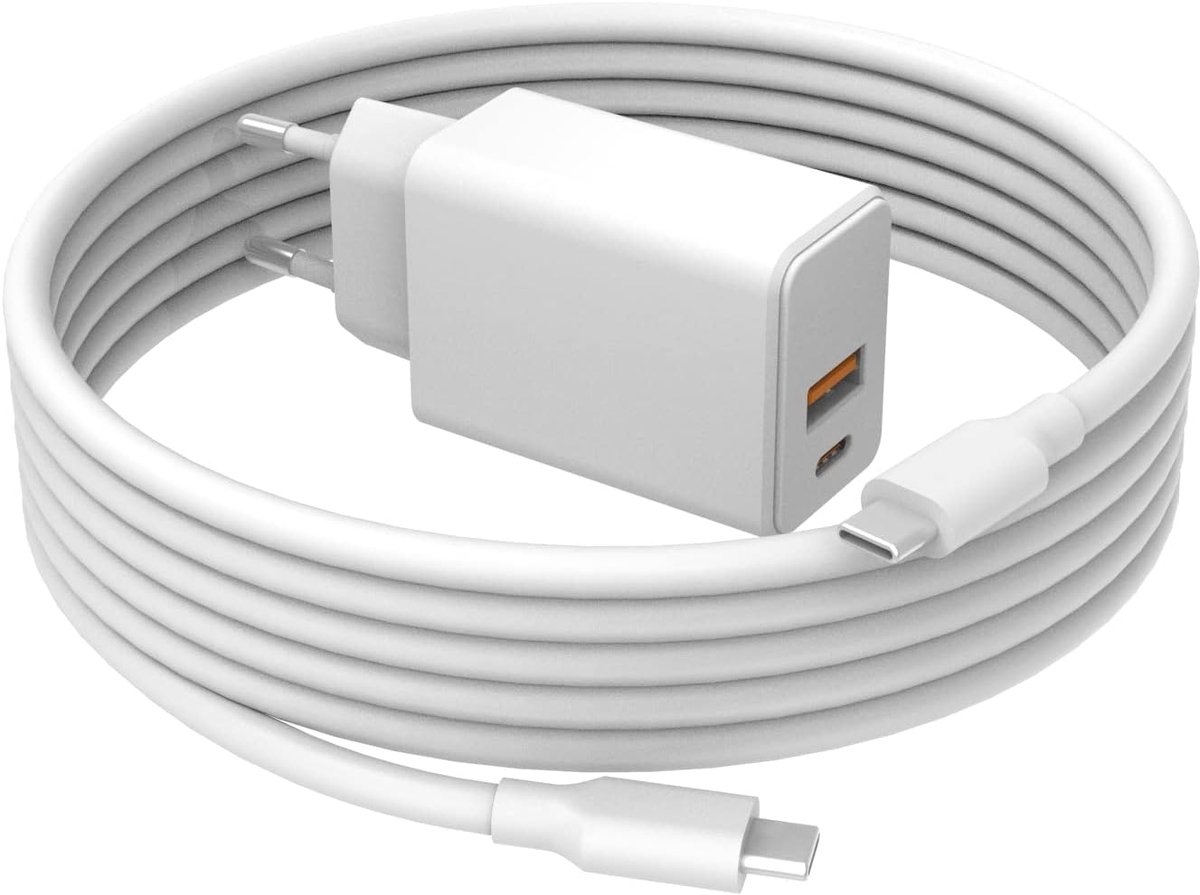 PD 30W Oplader Snellader Compatibel met Google Pixel 10/9/8/7 serie | Charger met Dubbele Poort (USB-C & USB-A) + 1,8 m Oplaadkabel