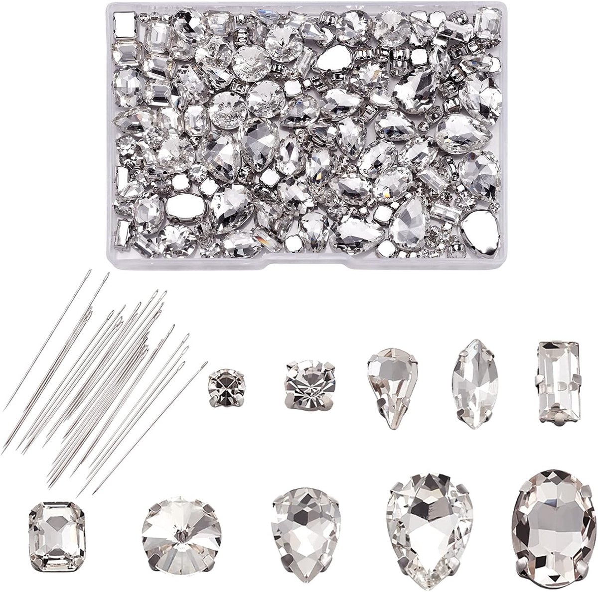 180 stuks glazen naai-op rhinestones met naalden kristallen naai-op klauw rhinestone met gat voor DIY jurken kleding schoenen tas decoraties