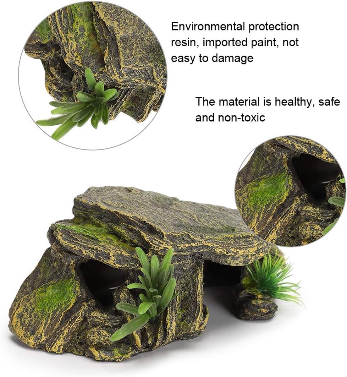 Reptielen rotsholte, hars schildpadreptiel Basking Stone Hide shelter voor hagedissen, schildpadden, amfibieën, vissen 16 x 9,5 x 6,5 cm