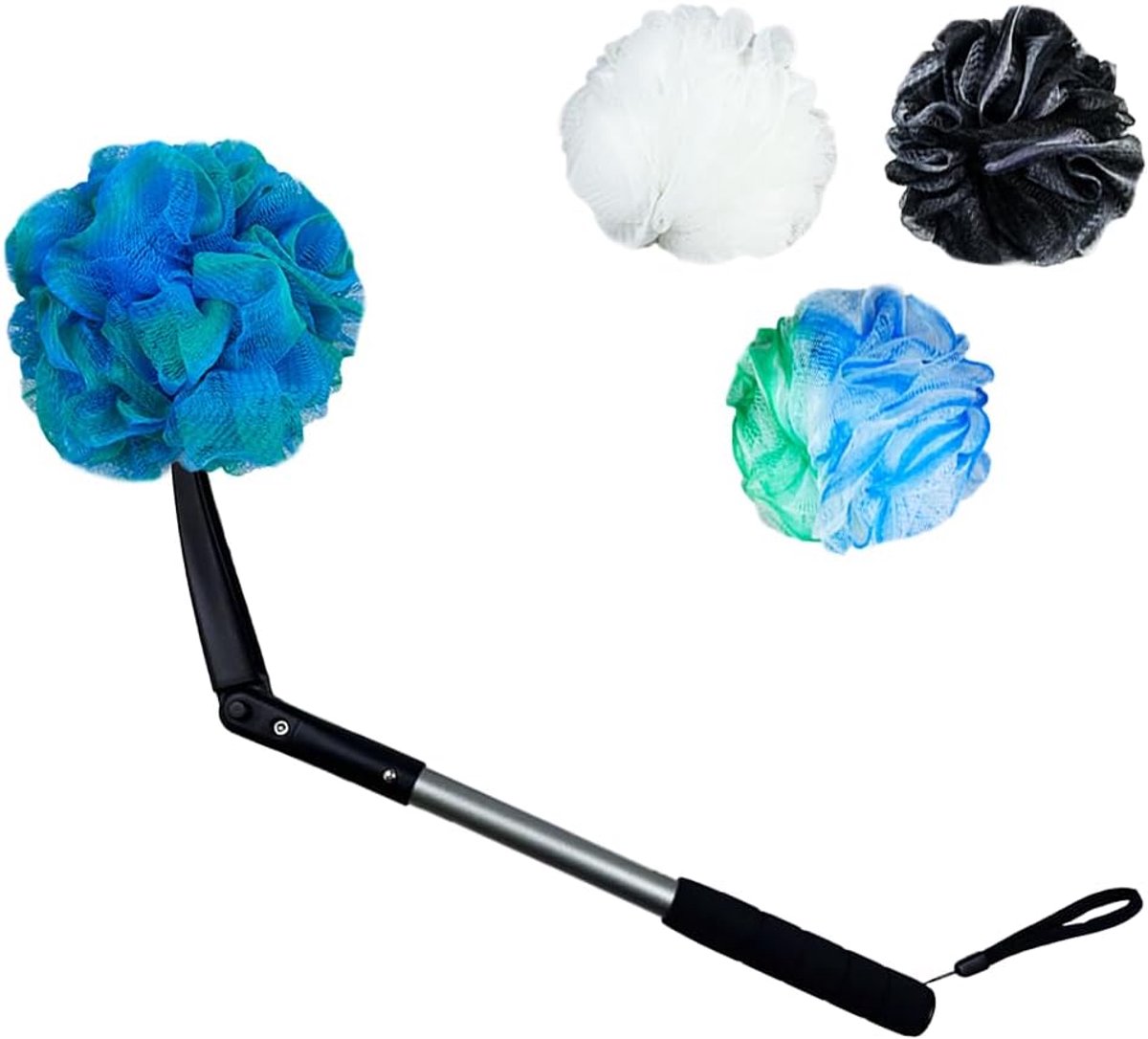 Loofah met lange steel witn sponzen door doucheboeket, rugscrubber en badsponzen, body exfoliator luffa op een stok, voor ouderen en gehandicapten, zachte luffa voor het baden van mannen en