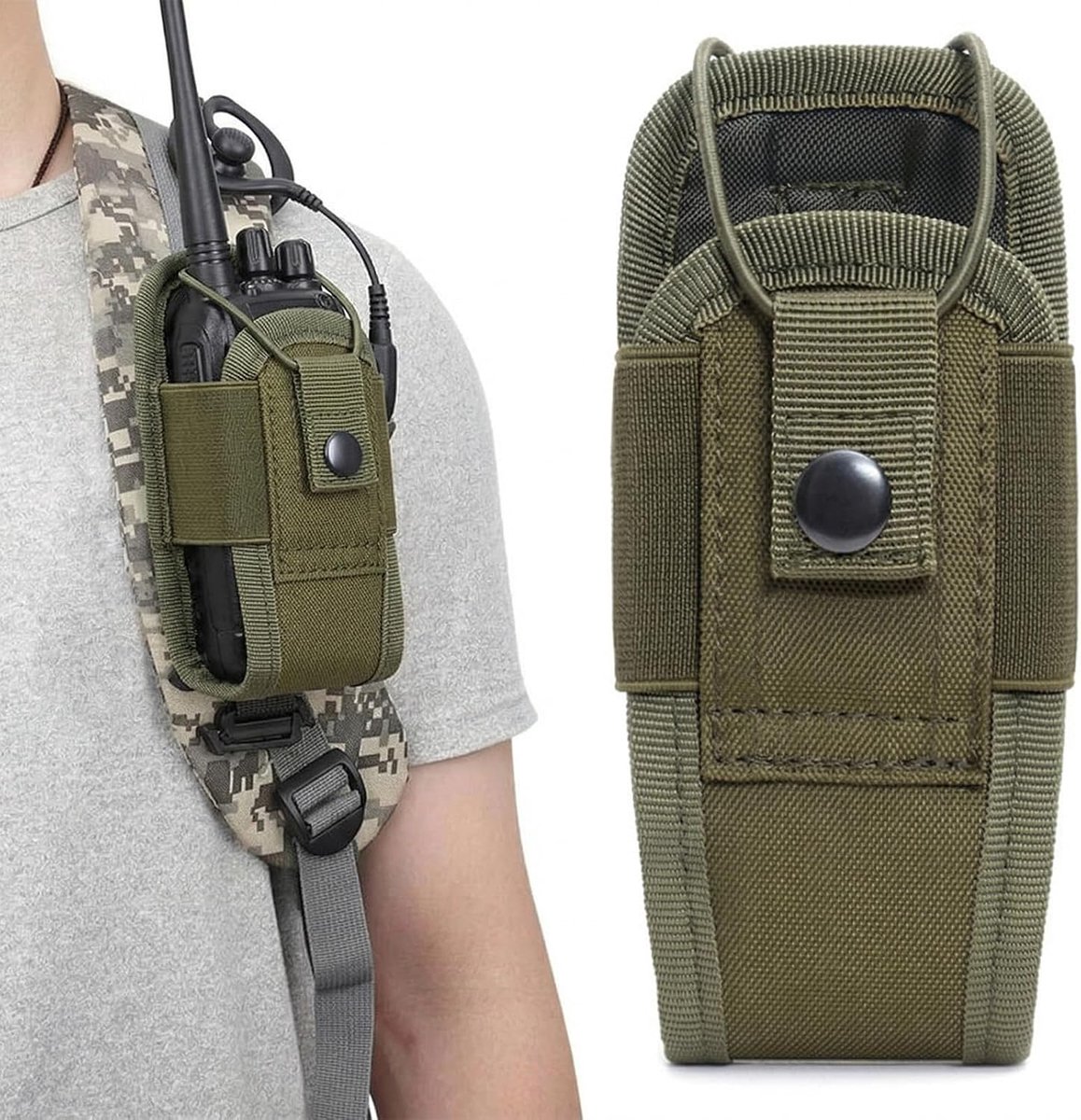 1 stuk radiohouder, radio-riemtas, radiohouder walkie talkie pouch case, beschermhoes cover voor walkietalkie, voor jachtgordel intercomtas, militair groen