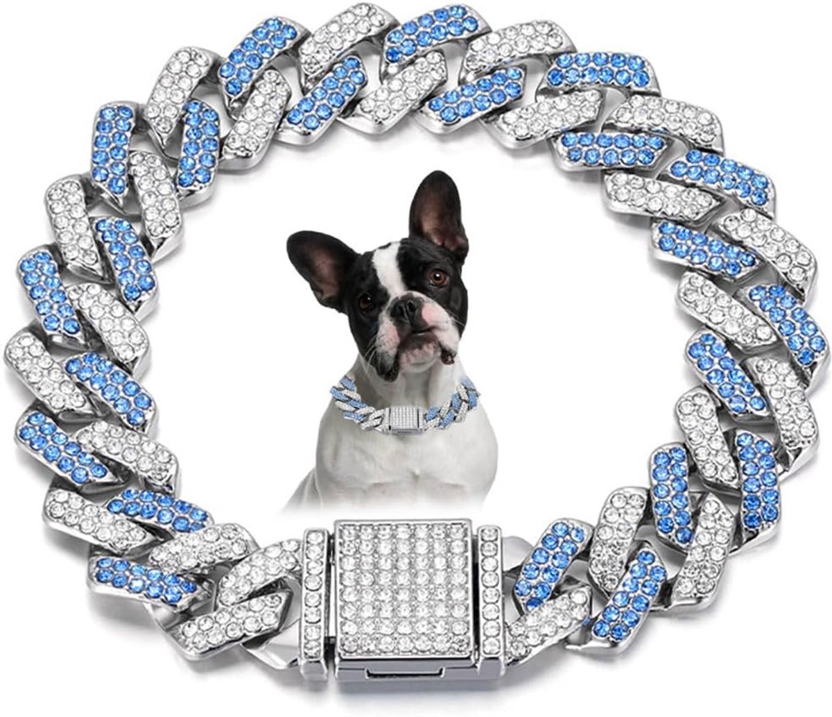 Hondenhalsband, bling Cubaanse link diamanten halsbanden, glitter strass puppy ketting voor kleine, middelgrote en grote huisdieren, 45 cm