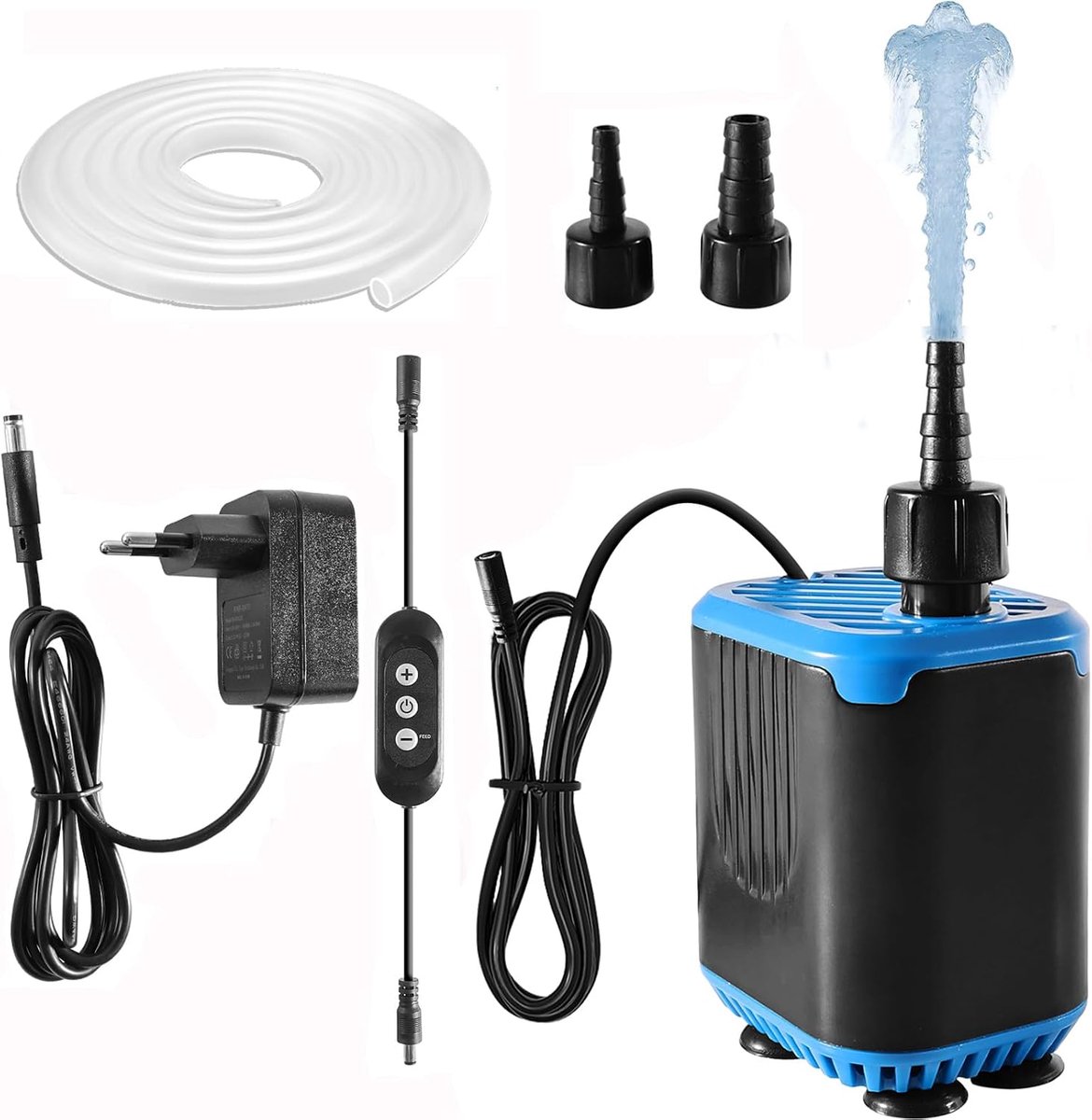 Dompelpomp AC/DC, 800 l/u aquariumpomp met 2 sproeiers en slang, waterpomp filterpomp, 4-traps instelbare waterpomp met voedingsmodus, fonteinpomp voor aquarium, vijver