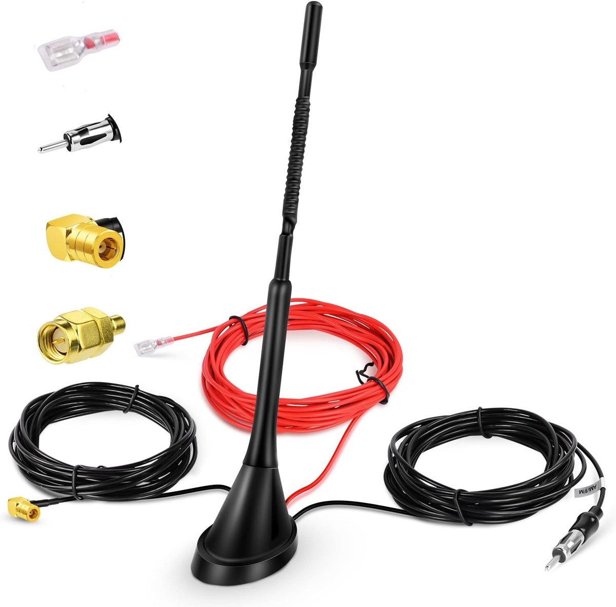 Auto-antenne met SMB/SMA-adapter, universeel dak, digitale radio-signaalontvanger, versterker met verlengkabel van 5 m voor FM AM/DAB+ radiopionier, Clarion, JVC, Sony