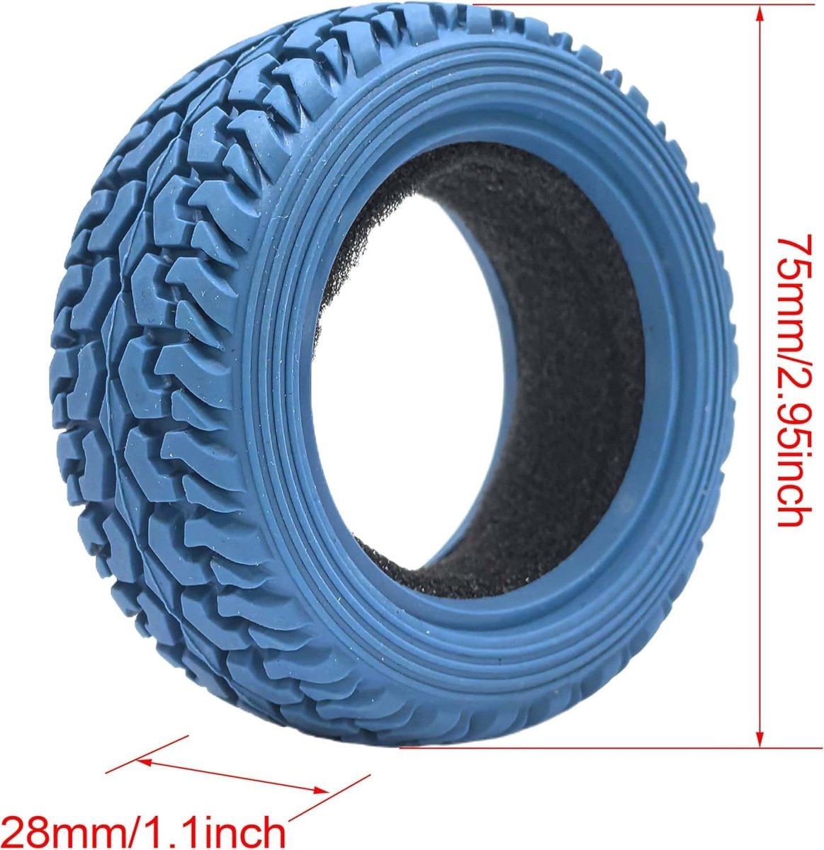 Wielenset, 4 stuks 75 mm rubberen banden en kunststof wielen, 10 spaken, velgen voor 1/10 RC op straat, racing 1/16 RC rallyauto voor Kyosho Tamiya HSP HPI (blauw + zilver)