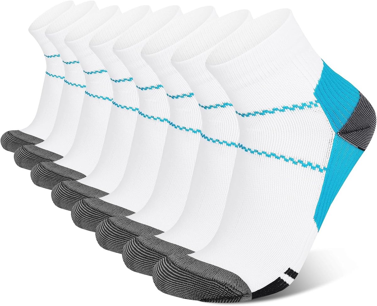 8 paar compressiekousen voor mannen en vrouwen, fasciitis plantaris, enkelcompressiesokken voor enkelsteun, pijnverlichting, atletische sokken met ondersteuning van de voetboog, laag uitgesneden