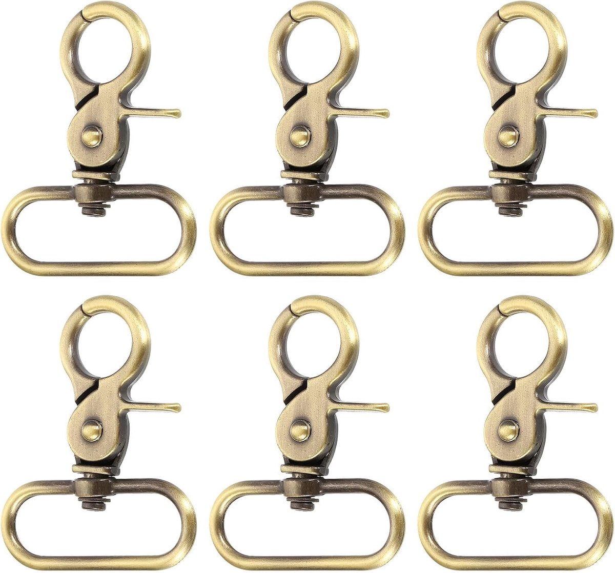 6 stuks draaibare karabijnhaken, 38 mm, Trigger Snap van zinklegering, metaal, karabijnsluiting, sleutelclips voor riemen, tassen, riemen, lederhandwerk, messing