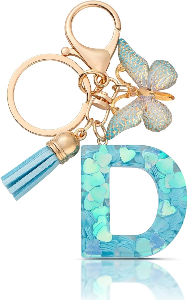 Sleutelhanger met letter meisje sleutelhanger beginletter geschenk vrouwen sleutelhanger vlinder, paars, lila