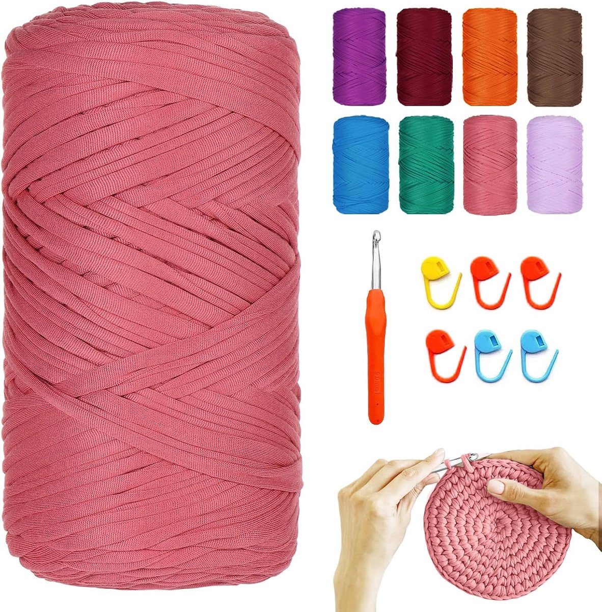 400 G/120 m, textielgaren voor haken, met 9,0 mm haaknaald, haakgaren, T-shirtgaren voor tassen, manden, dekens, woondecoratie, zalmroze