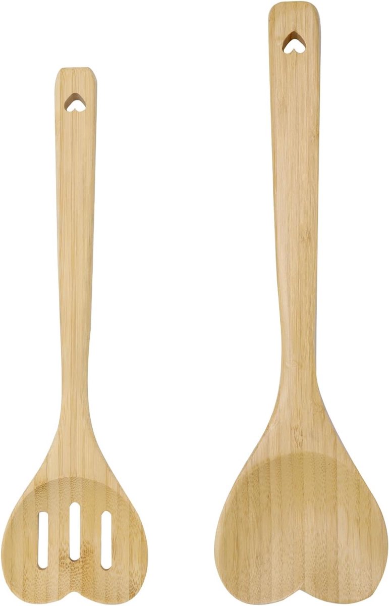 Kooklepel houten hartjes, set van 2 houten kooklepels van acaciahout met gravure & gepersonaliseerd cadeau voor houten bruiloft, romantisch & duurzaam voor koppels & Valentijnsdag