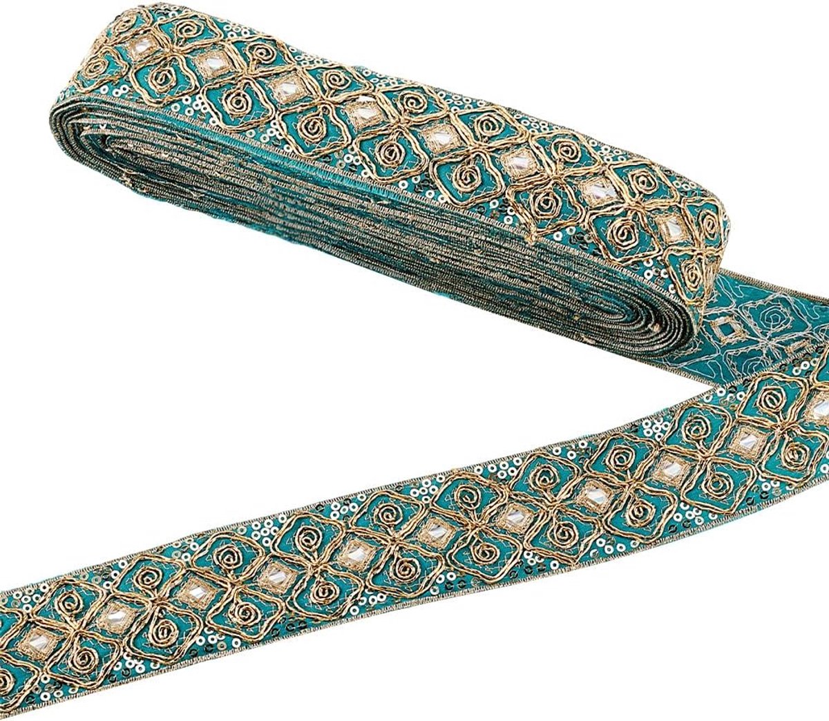 PandaHall 9,14 meter Etnisch Blauw Geborduurd Bloemenband, 4,4 cm breedte, Polyester materiaal, Formele huwelijksgelegenheid