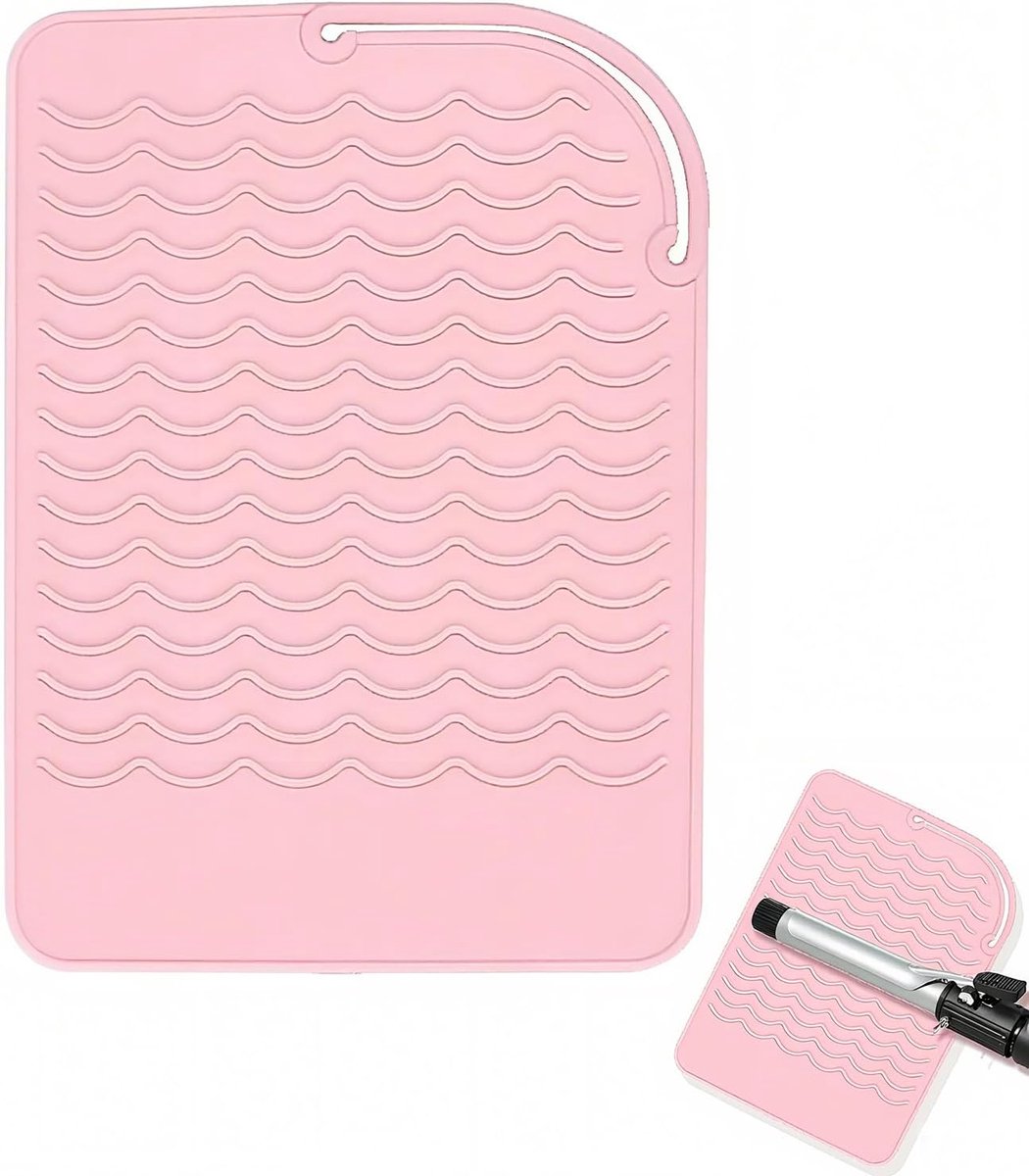 mat voor krultang van siliconen, stijltang en kappersgereedschap, reizen, krultangen, multifunctionele antislip mat (roze)