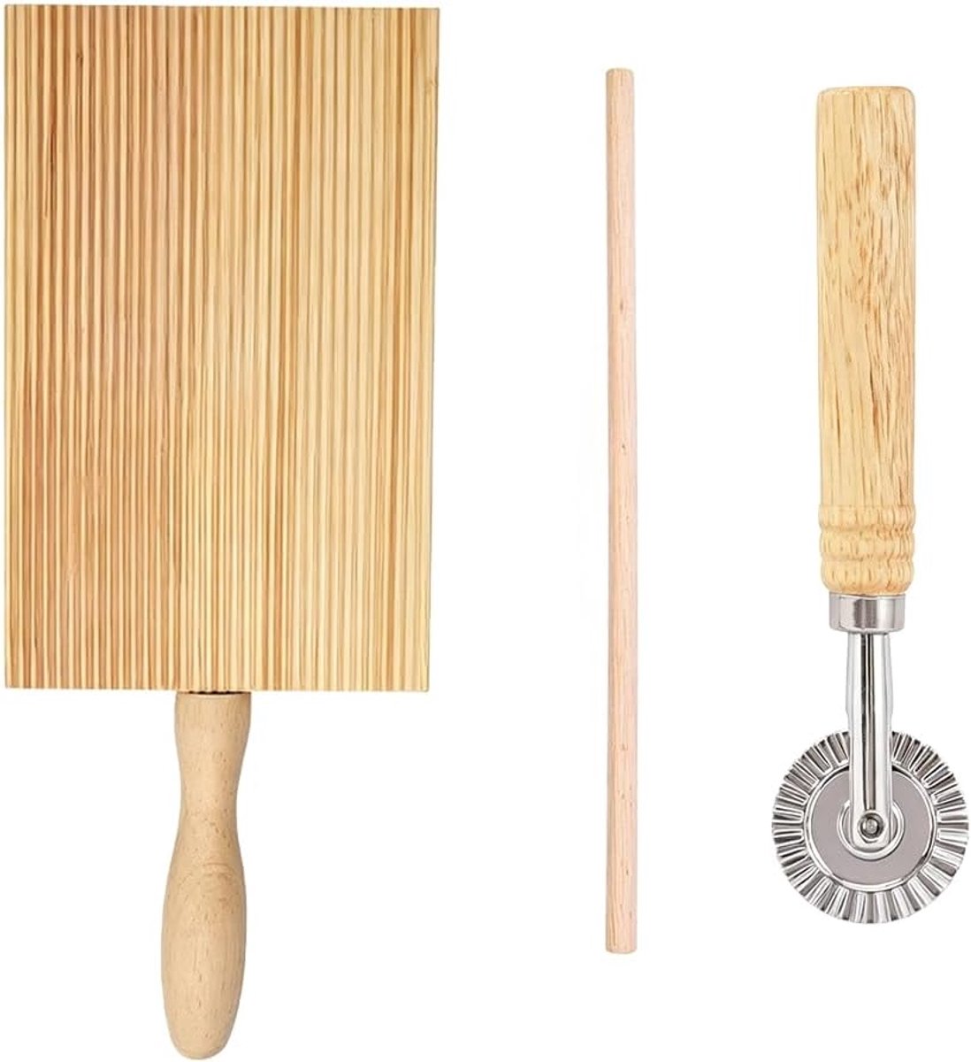 Plank met deegsnijder en stokje voor macaroni, ravioli, pastamachine, handmatige pastamachine, verse pastamachine, houten plank, keukengerei voor authentieke maaltijden thuis